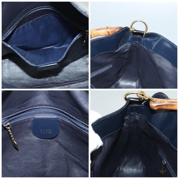 GUCCI Bamboo Hand Bag Enamel 2way Black Gold - Picture 15 of 16